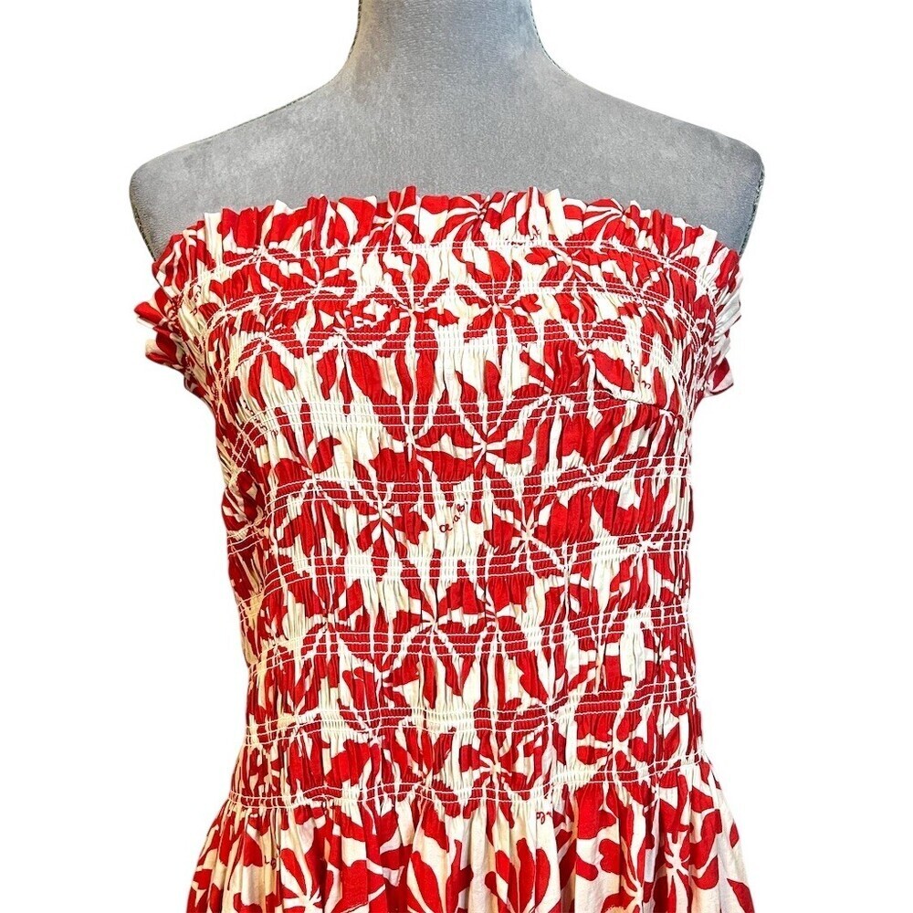 H&M Floral Maxi Smocked Dress 2XL Tropical Summer Resort Vacation Beach - Picture 2 of 7